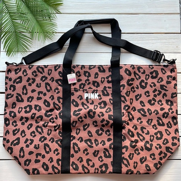 NWT VS PINK Animal Print Black Tan Weekender Bag - Picture 1 of 8